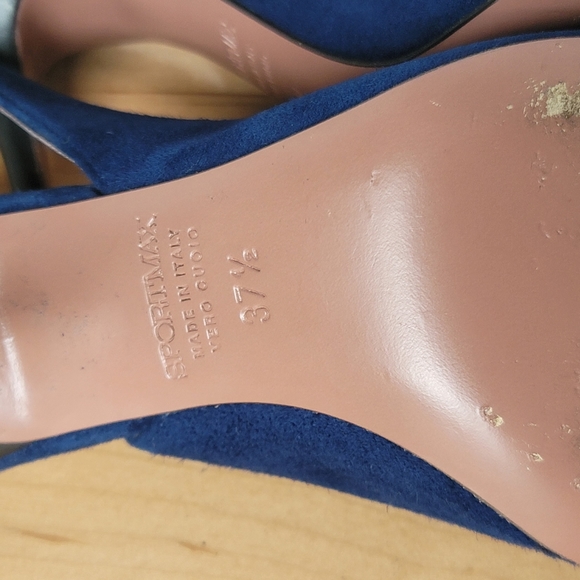 Sportmax by Max Mara Navy Leather Suede Slingback Stiletto Pump Size EU 37.5 - Picture 14 of 17